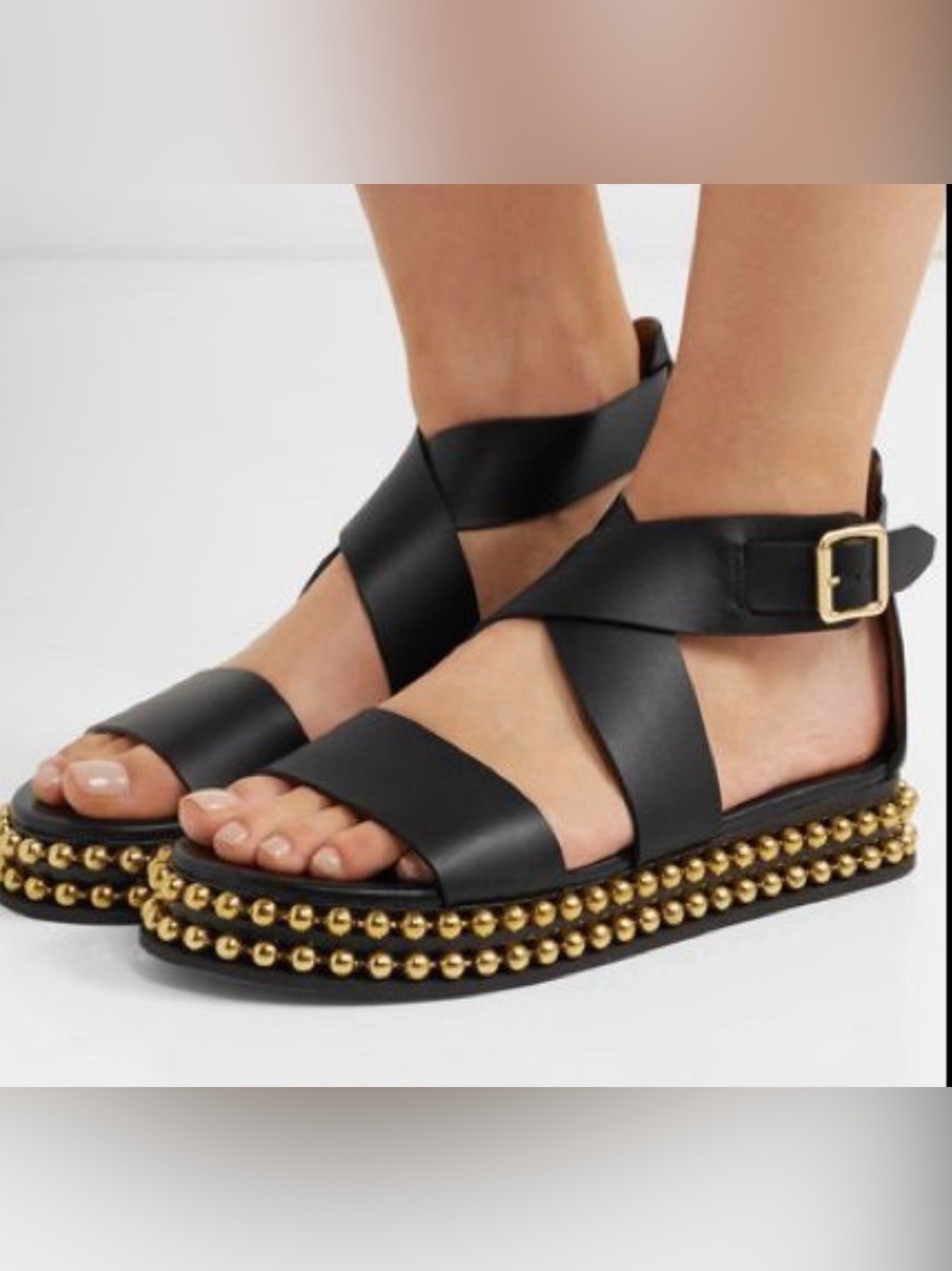 Chloé Black Leather Gold Stud Platform Sandals Size 39